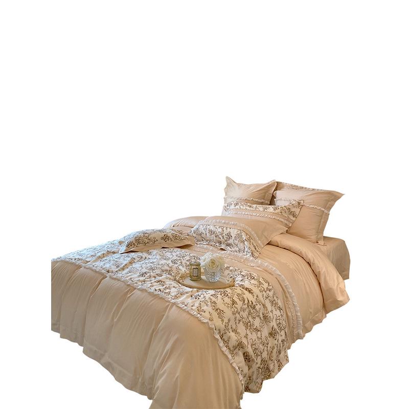 xyt法式100支长绒棉四件套床上用雪纺花边被套全棉双人1.8m公主风