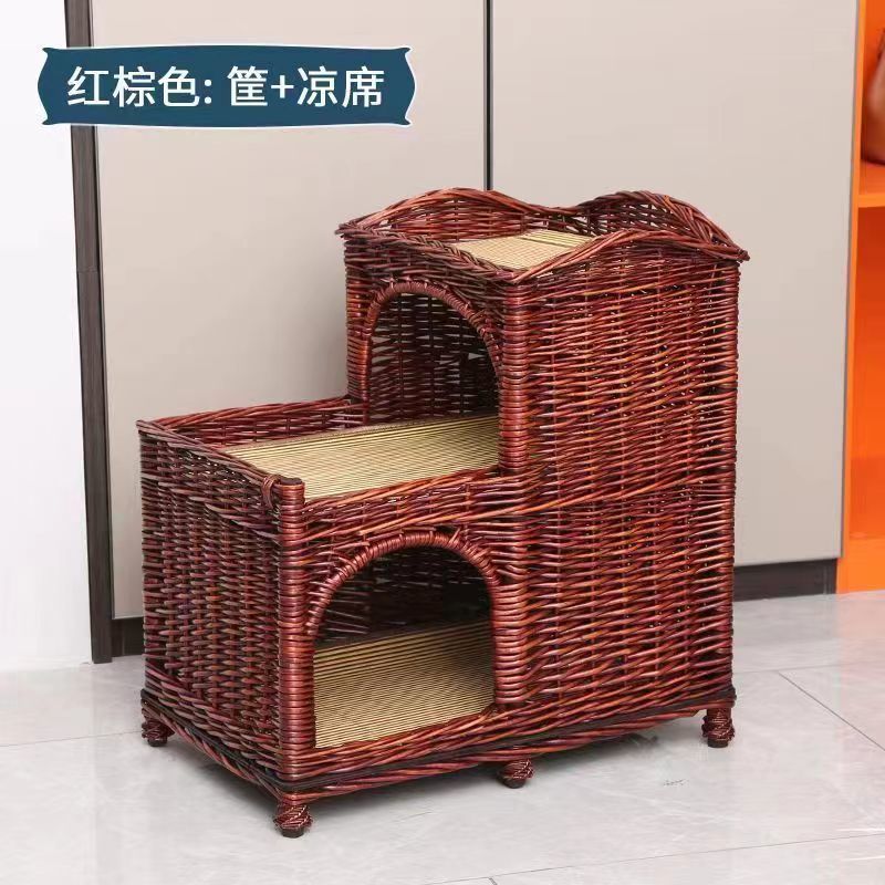 6sy藤编猫窝猫别墅夏季房子猫可拆洗三层上下铺猫舍高挡猫笼四季