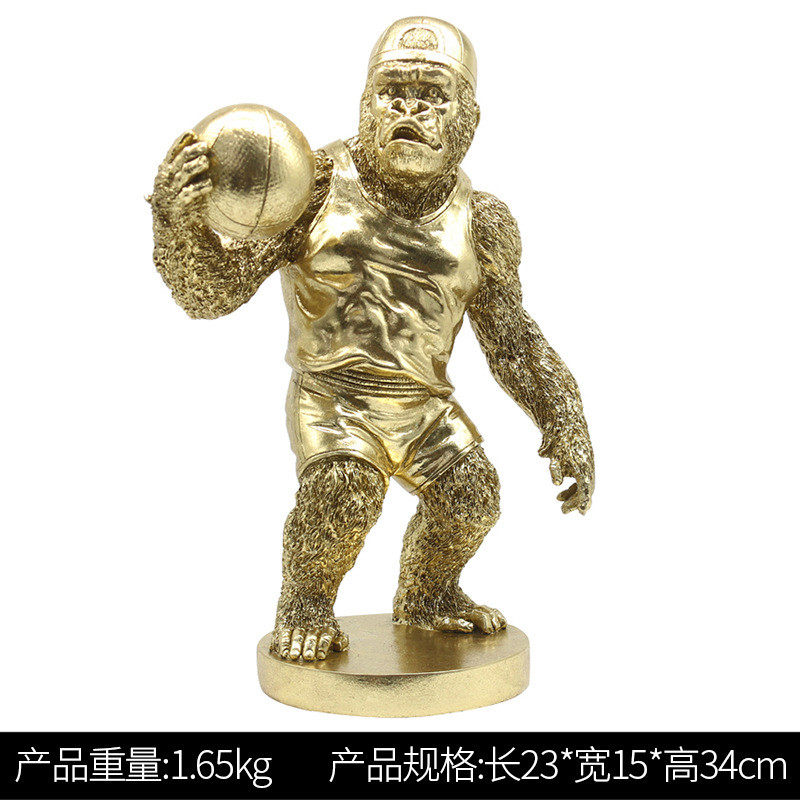 树脂打篮球摆件大猩猩雕像玄关装饰品客厅动物金刚工艺品桌面摆设