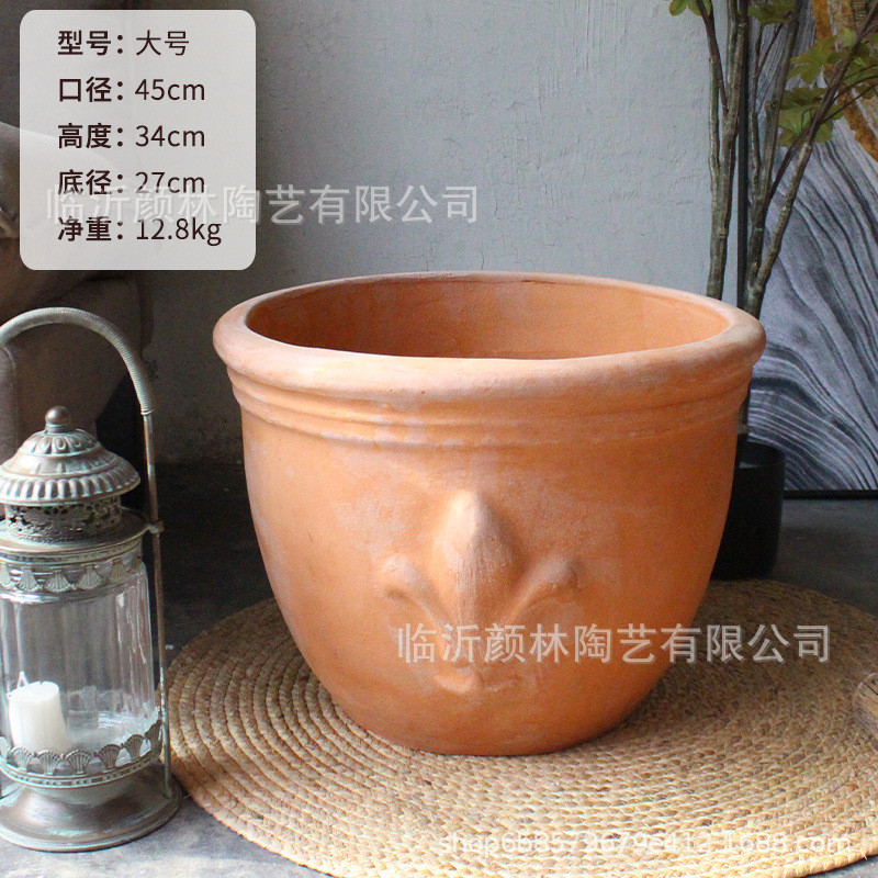 橘色盆罗马缸盆美式风格花盆园艺陶盆桔子粗陶栽树盆铁树花盆红陶