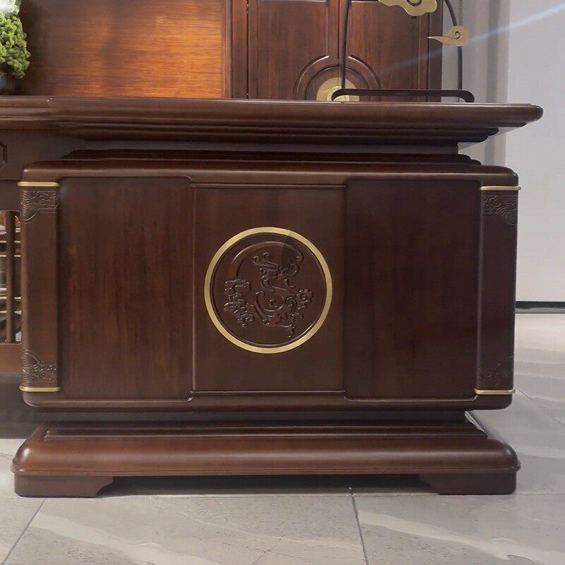 新中式实木大班台大气办公桌典雅办公室轻奢乌金木老板桌椅家具