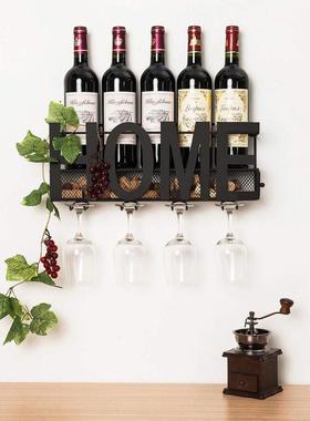 字母酒架高脚杯架壁挂悬挂上墙红酒葡萄酒杯架倒酒吧铁艺酒柜