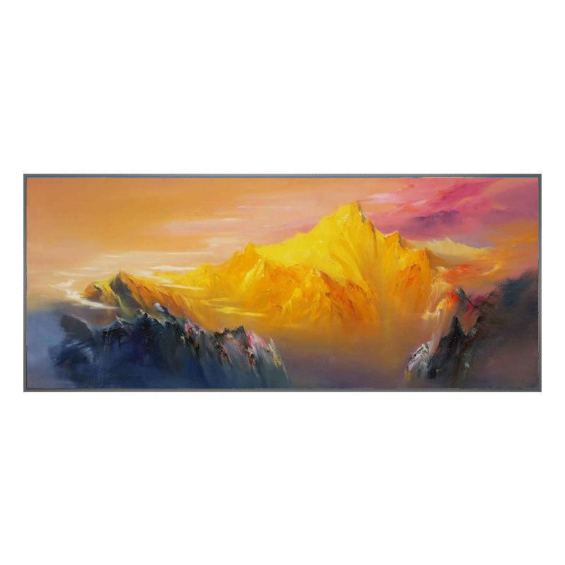 办公室挂画金山现代客厅装饰画沙发背景背有靠山风景日照手绘油画