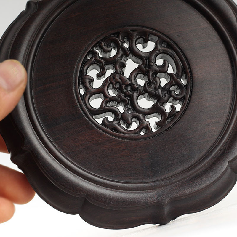 实木紫光底座中式圆形盆景花瓶檀木雕摆件茶壶香炉木质工艺品底座