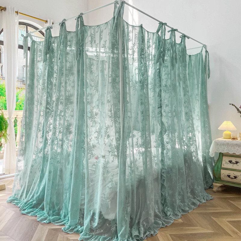 新款公主风蕾丝宫廷蚊帐1.8m床床幔三开门落地烤漆支架床民宿家用