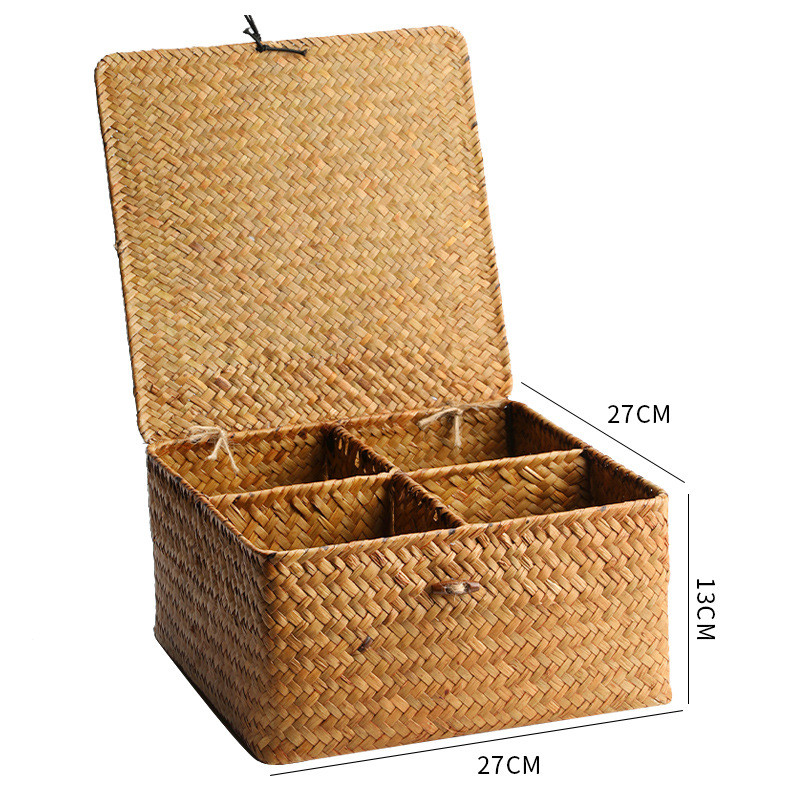 草编分格收纳盒桌面分类整理盒子茶具茶杯创意茶叶收藏盒