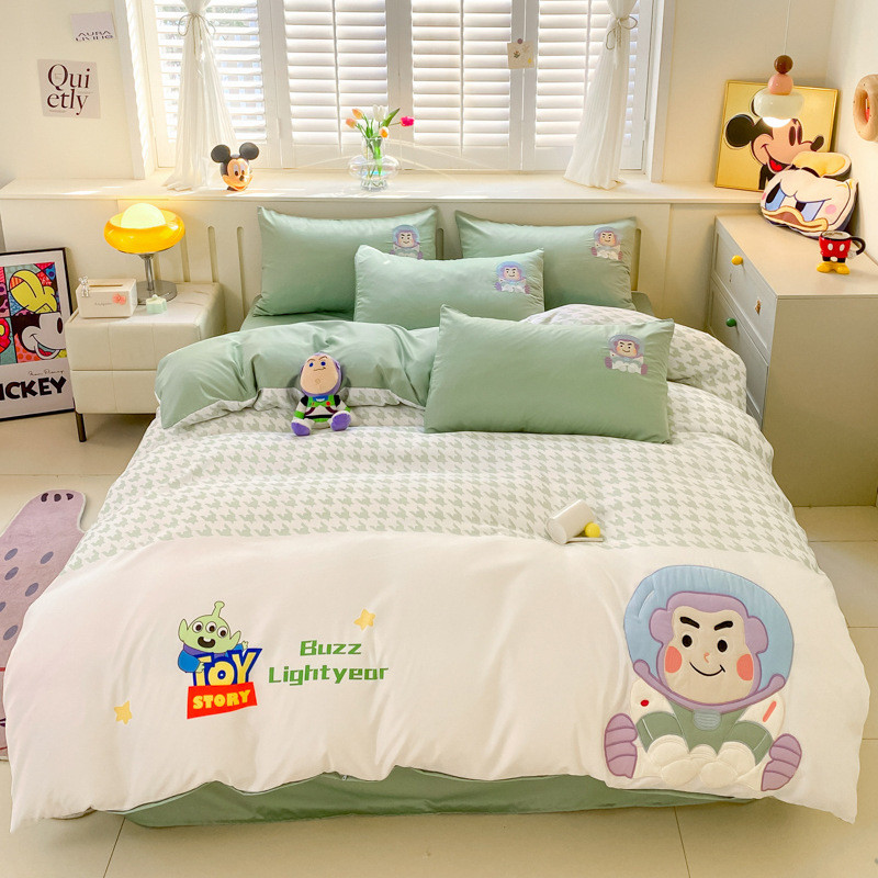 2024夏季冰丝床上四件套新款儿童男孩女孩卡通床单床上三件套被套