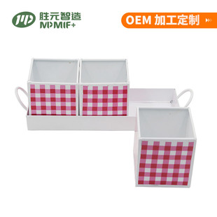 镀锌铁铁皮花盆套装方形花桶含托盘金属花园花盆园艺套三花桶