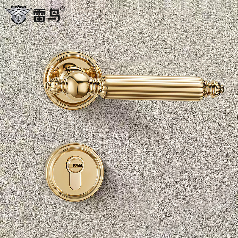 热销雷鸟轻奢金色法式门实木分体静音门锁现代磁吸静音室内卧室房
