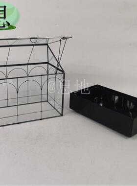 310b铜制摆件带铁盘底座多肉植物几何玻璃花房小房子防尘盒批发