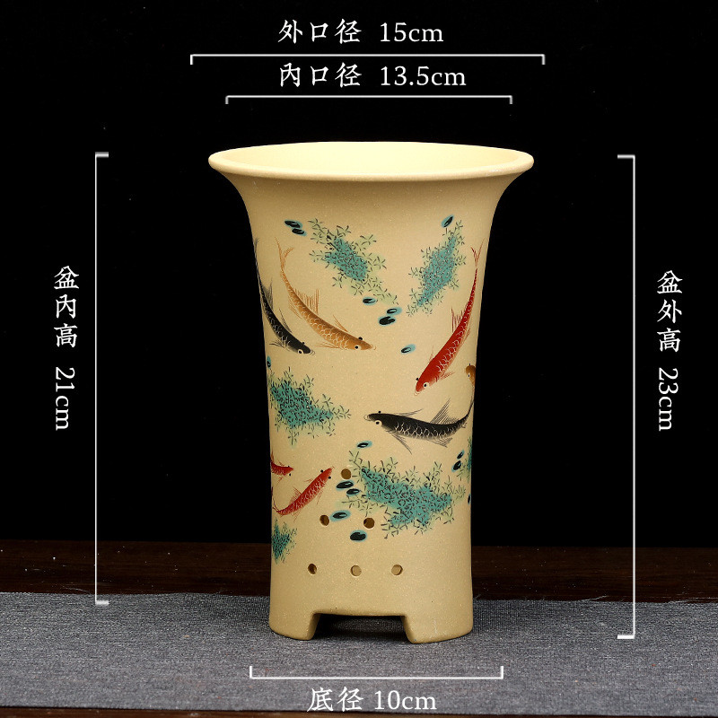 宜兴紫砂花盆束腰兰草盆兰大桌面古典建春客厅富贵兰花盆厂家批发