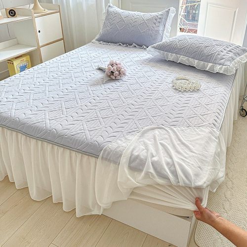 wbz7冰丝凉席三件套床笠床裙二合一夏季可水洗机带空调席子床罩洗