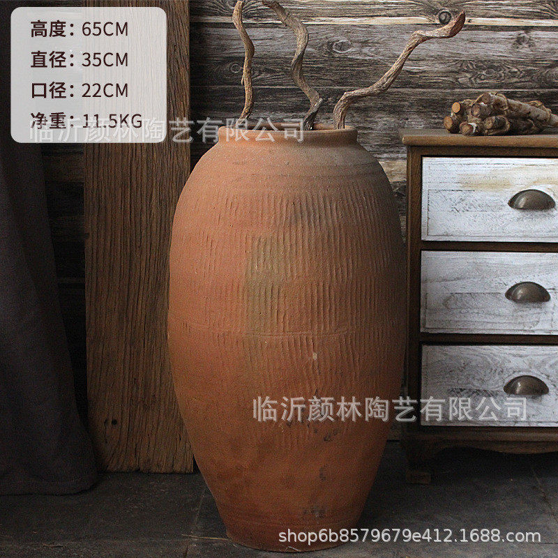 翁缸粗陶装饰做旧陶罐禅意落地花瓶组合复古土罐仿古中式艺术老罐