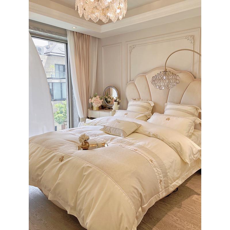 a5l轻奢长绒棉四件套120支风花卉刺绣提花被套床上用品