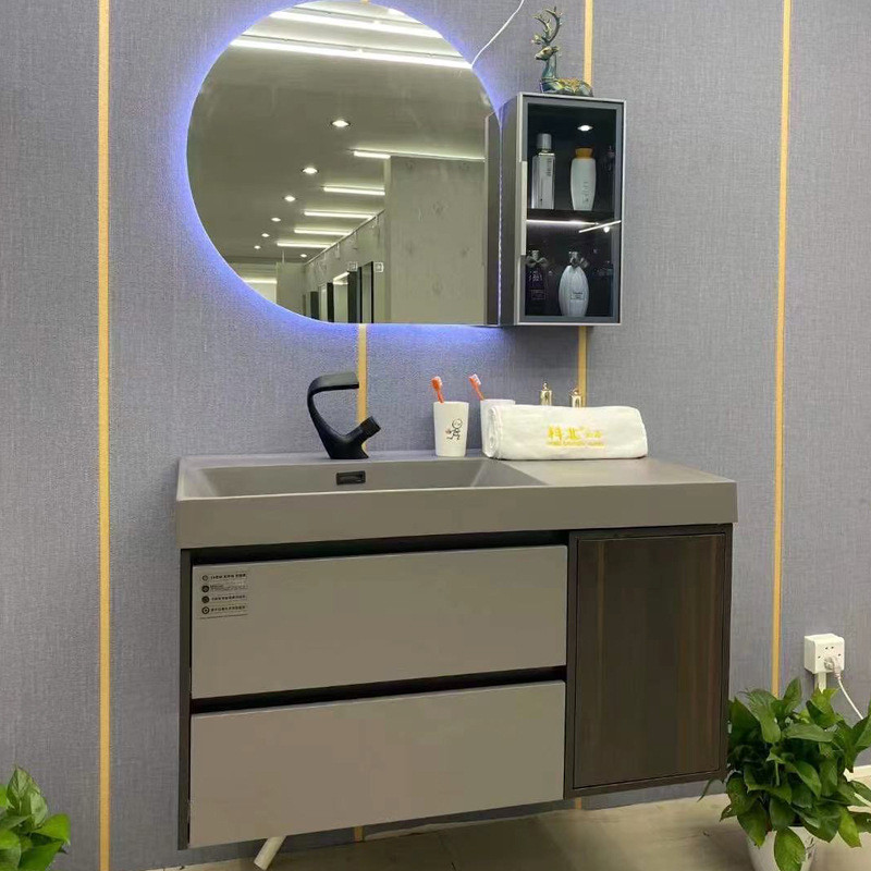 微晶石一体台盆浴室柜组合现代洗脸洗手池卫生间洗漱台吊柜智能镜