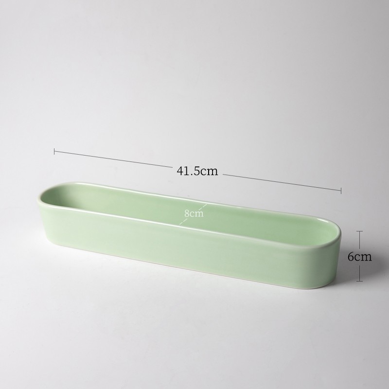 长方形花道花盘花器中式日式插花器皿排列写景自由花小原流陶瓷