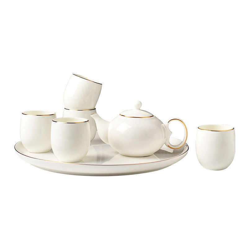 厂销陶瓷水杯金边骨瓷茶杯茶壶茶盘套具家用纯白中式简约茶具,餐饮具,功夫茶具,淘宝优惠券,粉丝福利购,淘宝优惠卷