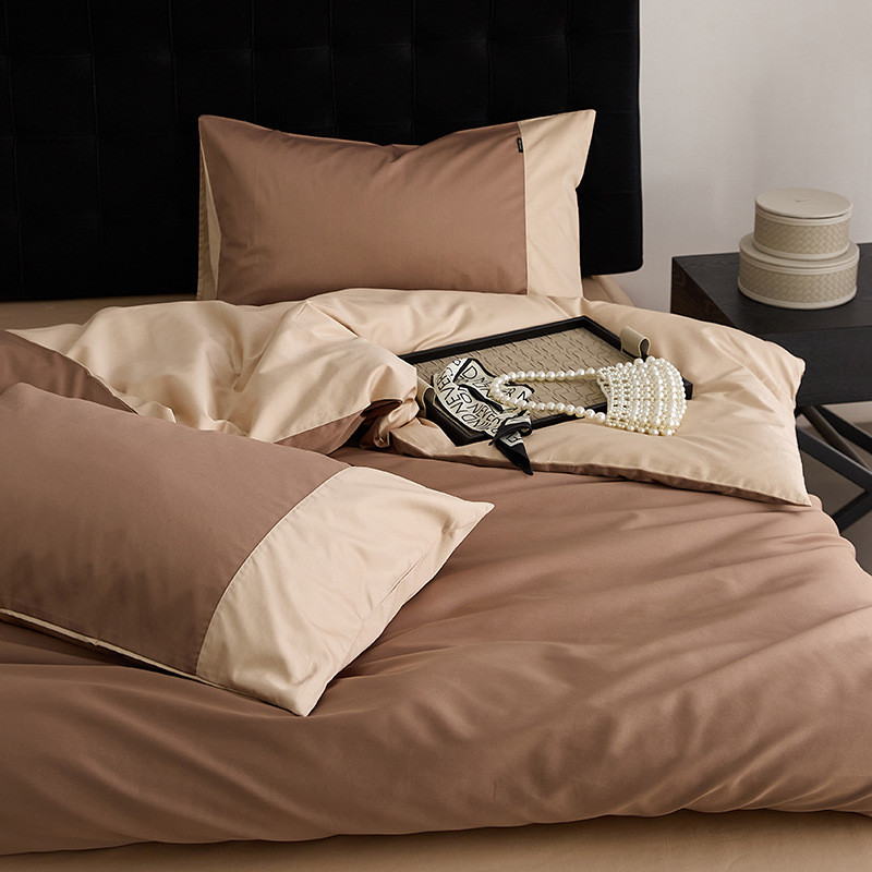 简约纯色四件套全棉长绒棉轻奢床单被套100s床上用品床笠贡缎床品