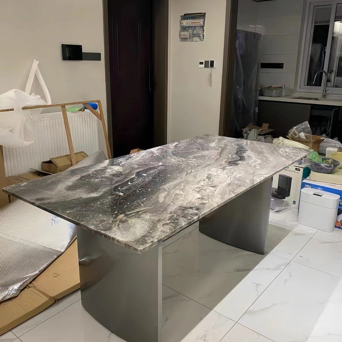 支架大理石家用餐台脚锥形钛金拉丝桌脚底座不锈钢圆餐桌腿轻奢