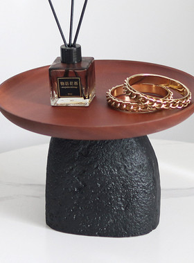热销仿高脚轻奢石头底座实木果盘摆件样板间茶几餐桌面收纳盘软装