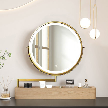 可拉伸旋转化妆镜带灯led智能360度台式桌面翻转梳妆镜梳妆台镜子