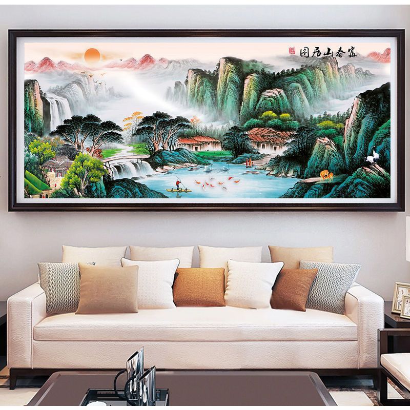 新款十字绣富春图山居江山如画客厅风景大幅流水生财线绣山水刺绣