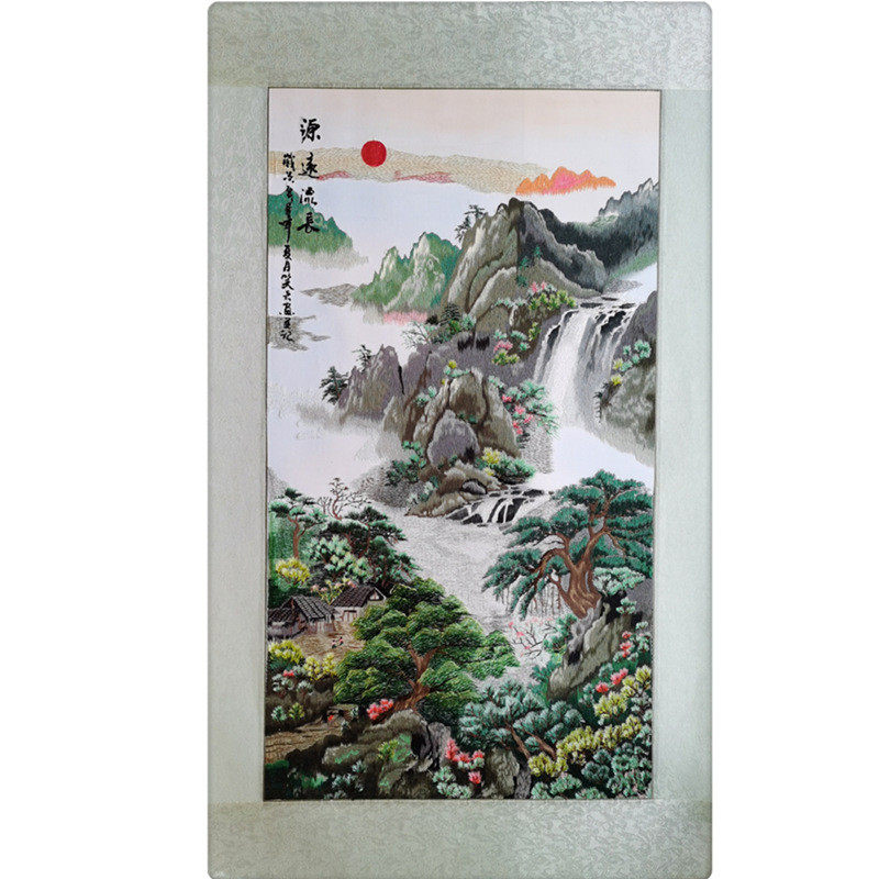 苏绣机绣装饰画成品手工定制加工绣玄关画源远流长厂家直销旅游品