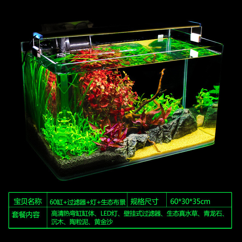 真水草办公室小型客厅鱼缸水族箱桌面家用生态草缸装饰布造景套餐