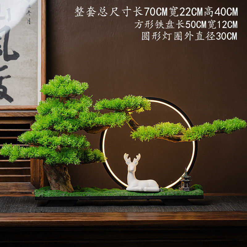 玄关植物盆景绿植盆栽客厅电视柜仿真迎客松办公室装饰摆件新中式