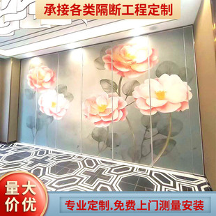 酒店包间隔断移动隔断厂家直供活动屏风活动移动隔断山水画隔断