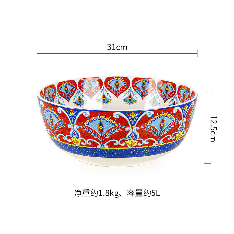 欧美客美式汤碗彩绘大碗家用田园下彩水果碗个性12英寸沙拉碗釉风