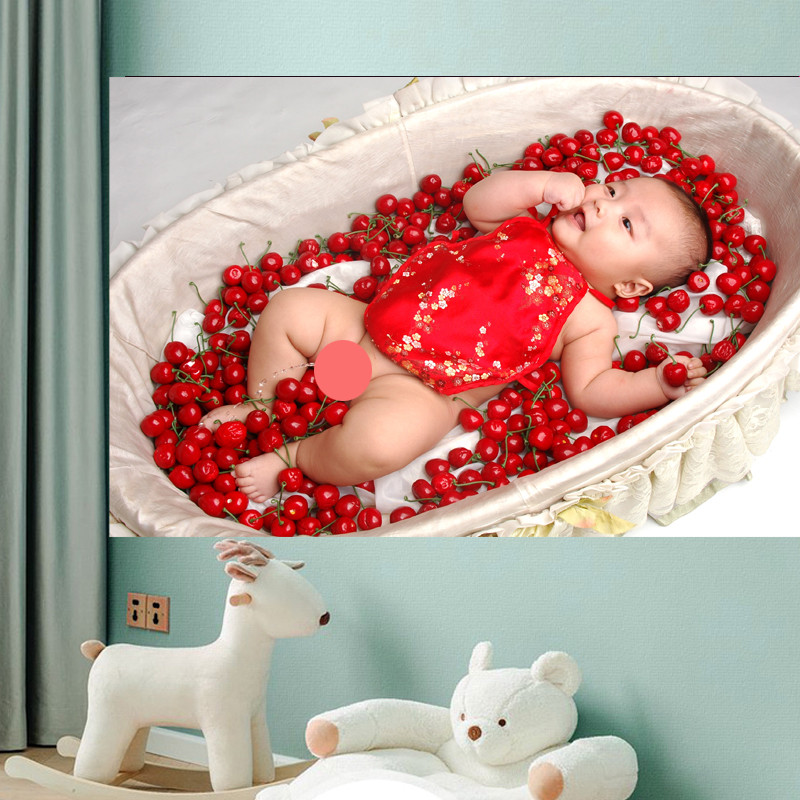 漂亮女宝宝墙画新生胎教海报可爱男女婴儿图片结婚房间墙贴娃娃画