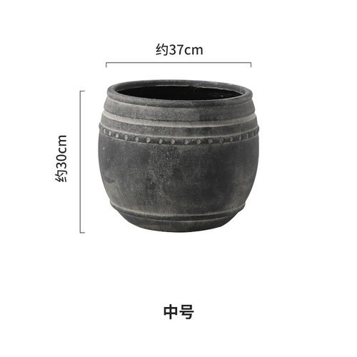 复古做旧黑色仿古罐镁泥花盆大号口径落地绿植橡皮树尤加利侘寂风