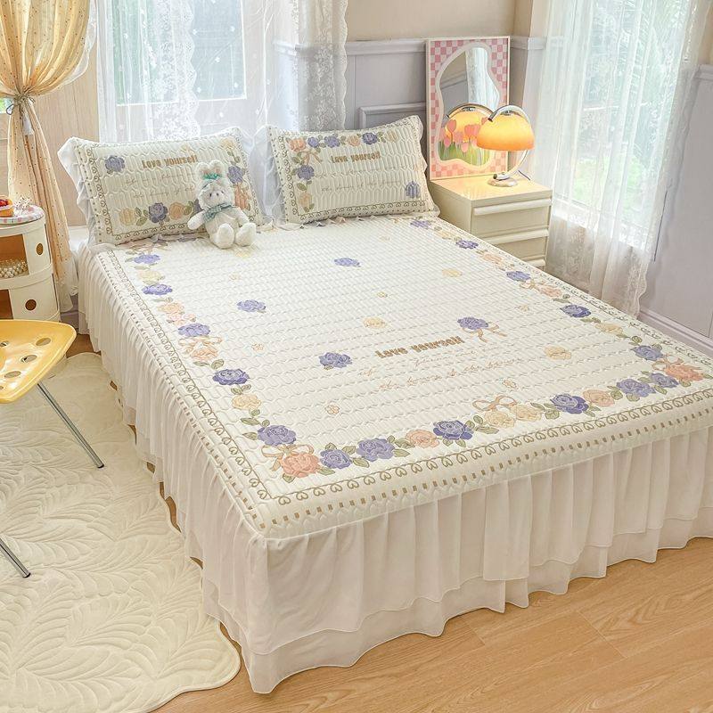 新款夏季天然乳胶床裙款防滑公主风空调软席子冰丝凉席三件套床罩,床上用品,床裙,淘宝优惠券,粉丝福利购,淘宝优惠卷
