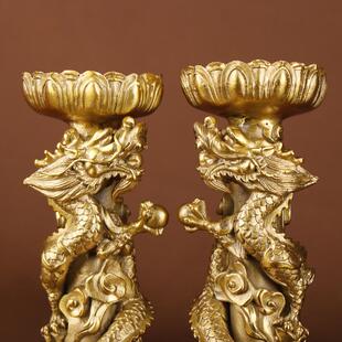 杨铜记  铜双龙烛台 铜烛台铜家用烛台摆件厂家批发 铜龙烛台