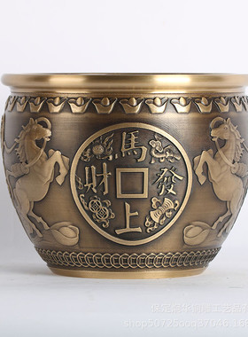 直供批发黄铜摆件大小铜缸做旧仿古龙缸缸聚宝盆“”百福缸