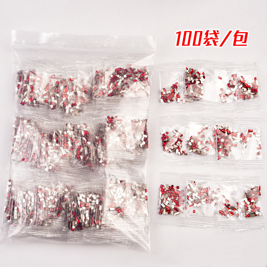 网红平底异形钻美甲饰品混装爆闪美甲钻迷你小号肥方指甲配饰批发