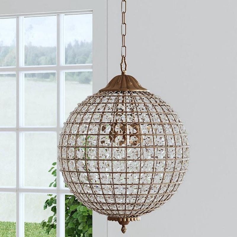 美式吊灯球形客厅灯水晶吊灯美式铁艺北欧灯卧室玄关灯乡村vc灯具