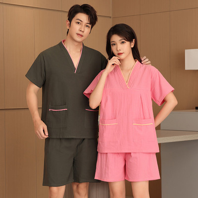 纯棉汗蒸服男女情侣家居美容服套装按摩足疗服大码刮痧推背理疗