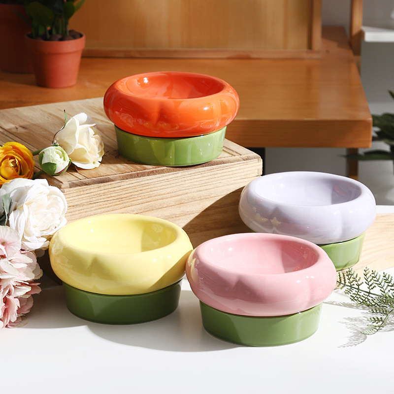 陶瓷猫碗拼色双层两用猫咪粮食饮水碗宠物用品食盆舒芙蕾彩色狗碗