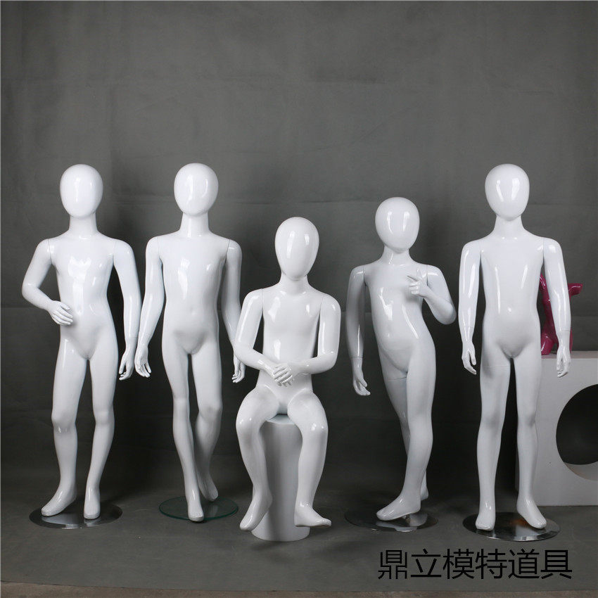儿童品牌全身模特道具亮白小孩童装试衣架假人玻璃钢站模送底盘