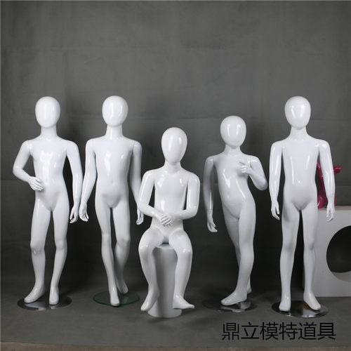 儿童品牌全身模特道具亮白小孩童装试衣架假人玻璃钢站模送底盘