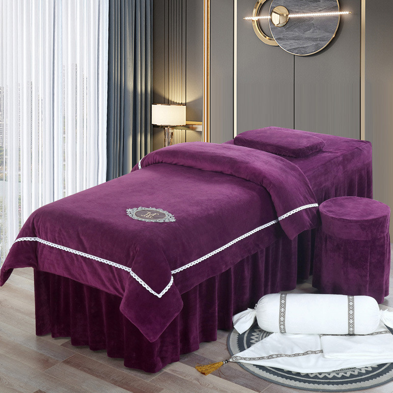 欧式纯色水晶美容床罩四件套绒理疗按摩推拿sp洗头床罩可现做