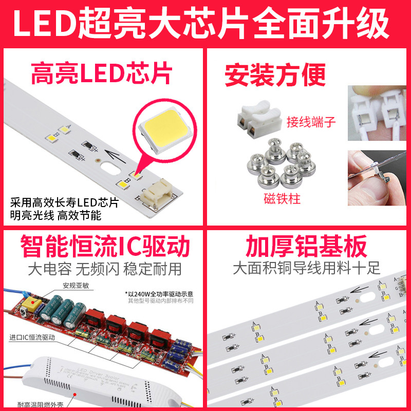 热销。led吸顶灯灯条替换灯带客厅灯无损灯芯大灯家用三色长条光