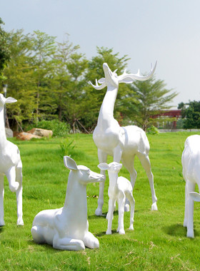 热销欧式婚庆开业摆设仿真动物家居客厅工艺品摆件玻璃钢雕塑白鹿