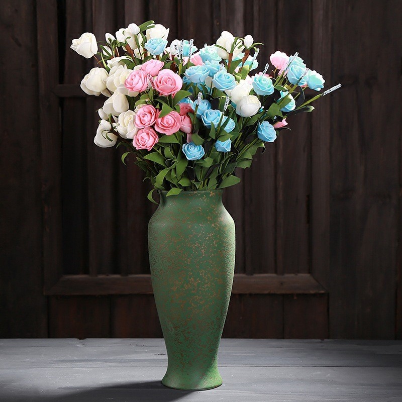 热销复古绿色中式陶瓷花瓶做摆件仿古陶罐花瓶客厅玄关插花干花花