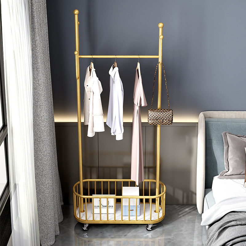 衣架落地卧室挂衣架可移动带轮家用简易衣帽架室内房间晾衣服架艺