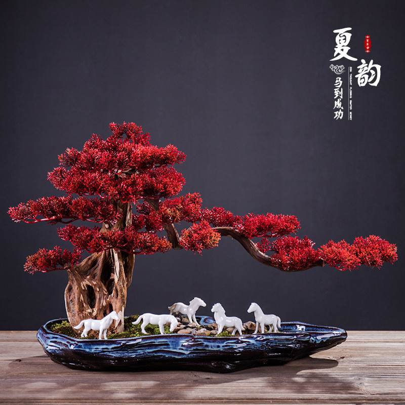 新中式枯山水禅意摆件创意客厅酒店假山微景观家居陶瓷玄关柜盆栽