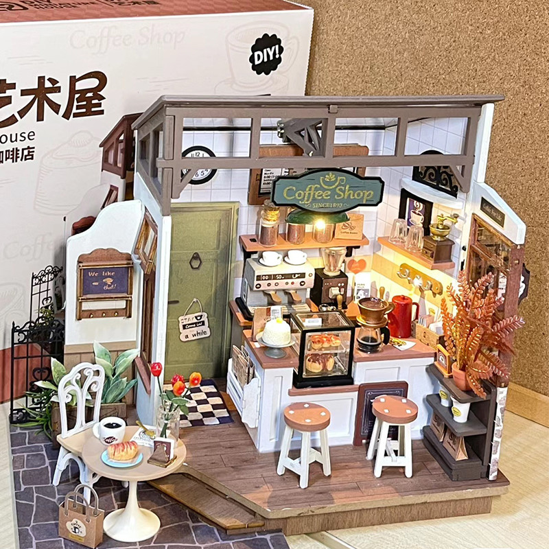 ll若来N17咖啡店diy手工小屋模型别墅积木微缩场景儿童生日礼