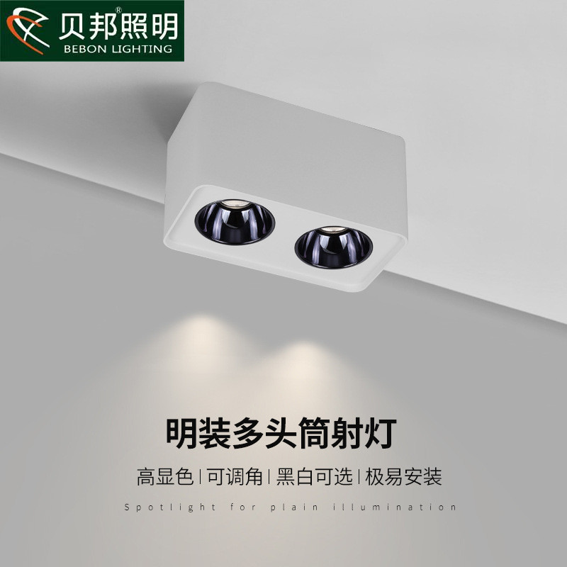 led双头明装筒灯防眩方形客厅卧室吸顶极简免开孔双眼明装斗胆灯